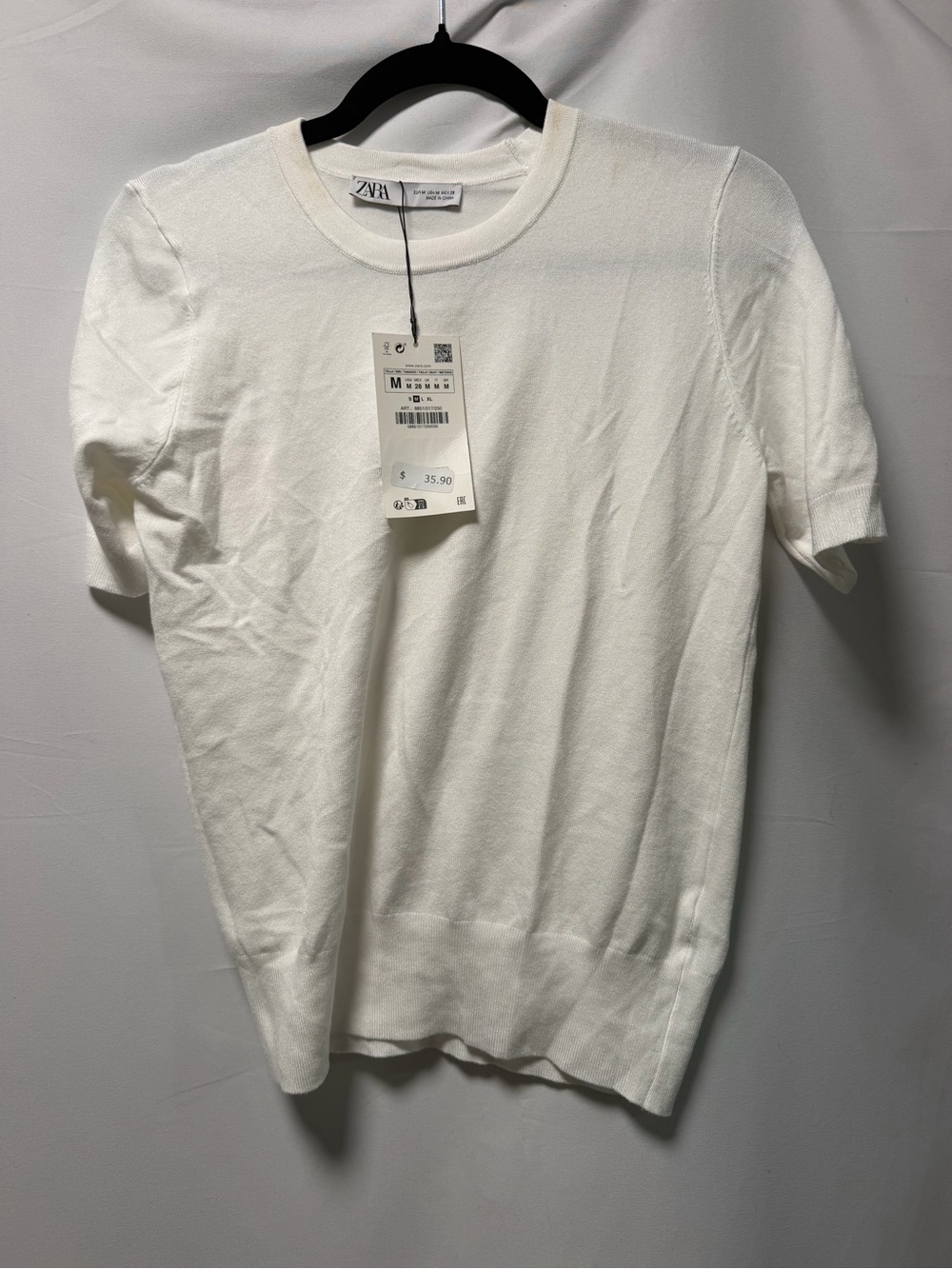 ZARA White Short-Sleeve Crewneck Knit Top